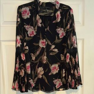WHBM Black and Pink Floral Blouse
